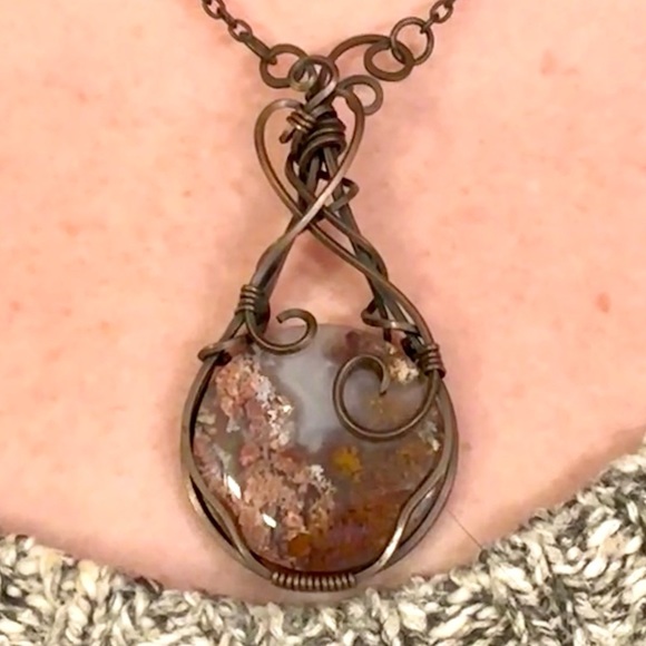 Copper Statement Necklace featuring Moss Agate - Picture 6 of 11